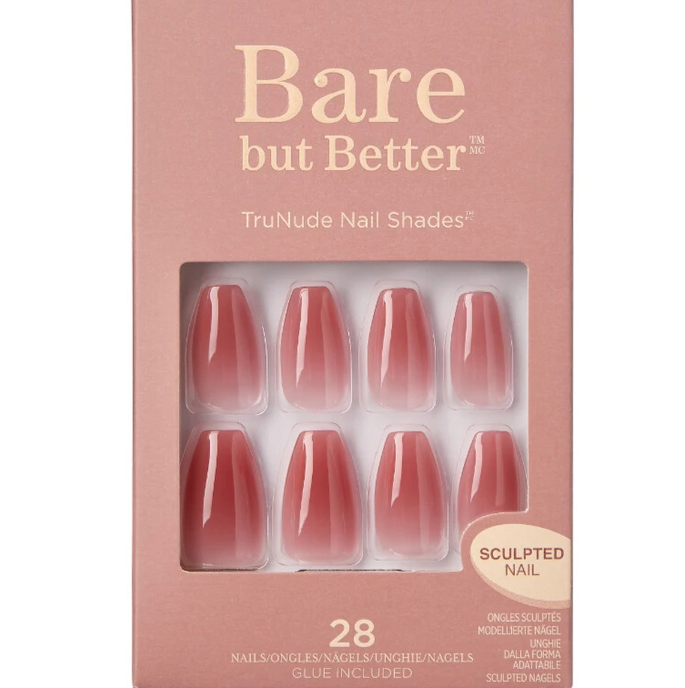 KISS BARE BUT BETTER 28 GLUE-ON FALSE NAILS MEDIUM LENGTH with GLUE NUDE NUDE