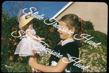 Girl Looking at Doll Americana 35mm Slide 1950s Red Border Kodachrome