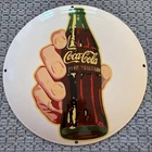Coca Cola Porcelain Sign Vintage - Service Beverage Button 12” Sign Concave