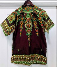Vintage 70's Dashiki Tribal Bohemian Cotton Shirt Small With Pockets