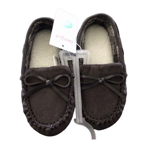 NEW Boys Kids Size 10 Carter MOCCASIN SLIPPERS Dark Gray Sherpa Lined