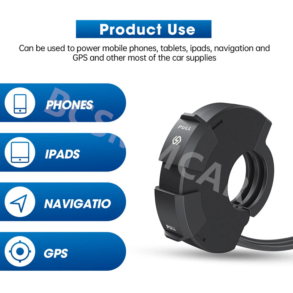 48W Motorcycle Handlebar Phone Charger Socket Power Adapter Fast Charging ABS - Imagem 3 de 4