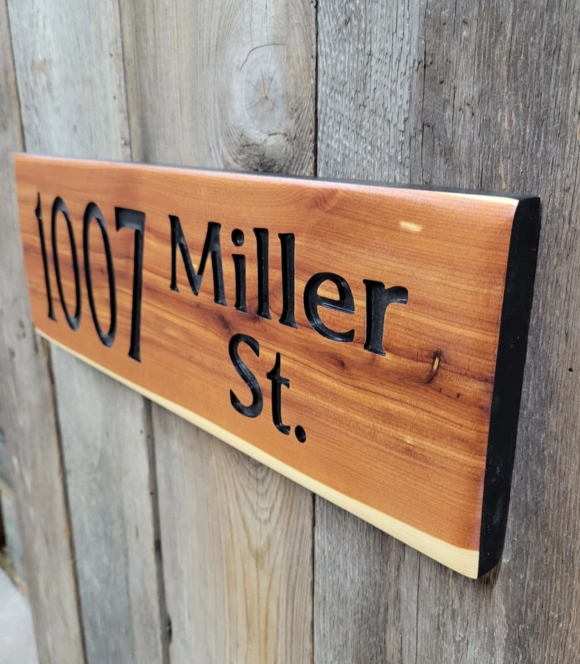 Home Address Sign House Number Plaque Hand Carved Cedar Wood Sign Mailbox - Image 3 of 4