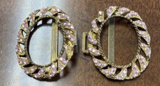 Buckle Shoe Clips Pink Rhinestone Collectable Gold Tone Set of 2