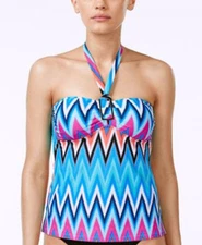 Island Escape Black Chevron Stripe Bandini Tankini Swimsuit TOP NWT Size 12