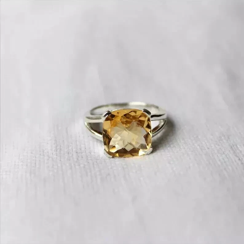 Citrine Solid 925 Sterling Silver Statement Handmade Popular Ring All Size R357 - Image 3 of 3