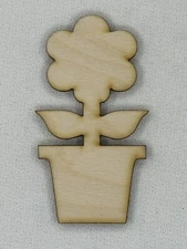 Custom Laser Cut Unfinished Flower in Pot Shape Wood Craft Cutout