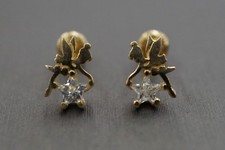 14K Solid Yellow Gold Safety Screw Back Tinkerbell With Cz Earrings.
