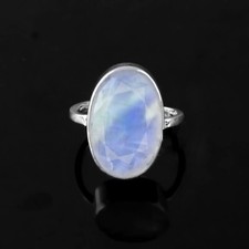 Solid 925 Sterling Silver Rainbow Moonstone Adjustable Ring Handmade Jewelry