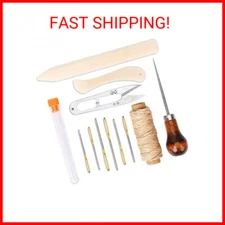 WONVOC 12 Pcs Bookbinding Tools Kit, Bone Folder Paper Creaser, Sewing Awl Tool,