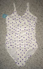 JANTZEN White Purple Polka Dot Shirred Bathing 1pc Swim Suit NEW GIRLS Sz 5