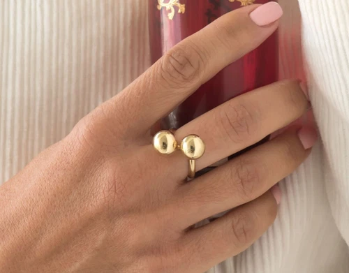 Bypass Ball Ring Double Ball Ring Gold Plated Chunky Ring Handmade Women's Ring