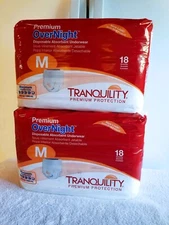 Size M  TRANQUILITY PREMIUM OVERNIGHT - 36 ct - PULL UP STYLE Disposable Briefs