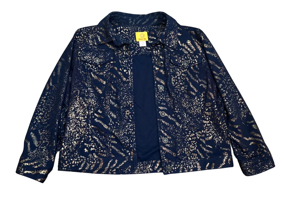 Ruby Road Womens Jacket Leopard Black Gold Pockets Shiny Size 12 - Image 3 of 4