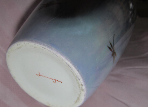 Vase Limoges Porcelain Shades Blue Iridescent Decor Dragonfly Gold 26 CM - Picture 6 of 6