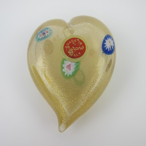 Vintage Murano Glass Paperweight Heart Shape Millefiori Murrines Gold Dust Italy - Imagen 11 de 12