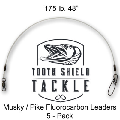 5 Pack 175 lb 48'' Musky Pike Fluorocarbon Fishing Leaders Stay-Lok AFW BB Swivel