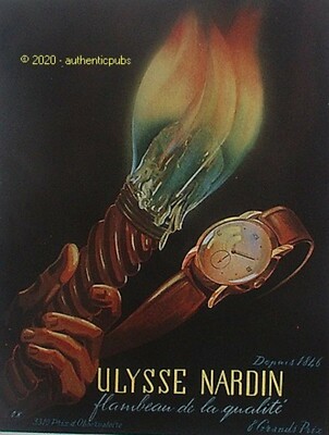 PUBLICITE ULYSSE NARDIN MONTRE FLAMBEAU DE LA QUALITE DE 1948 FRENCH AD PUB RARE