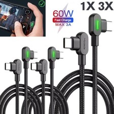 PD 60W 3A Dual 90  Right Angle Fast Charger Charging Cord USB-C To Type C Cable