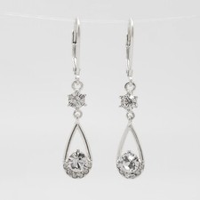 Teardrop w/ CZ Dangle Earrings .925 Sterling Silver - BS176