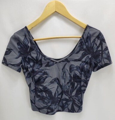 Lululemon Align Cropped T-Shirt Short Sleeve Floral Dark Gray V-Neck Women's 6 