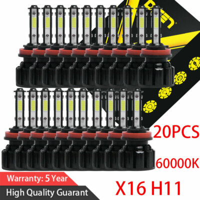 H11 6000K LED Headlight High or Low Beam Bulbs 120W 20000LM White DICN 4 Sides