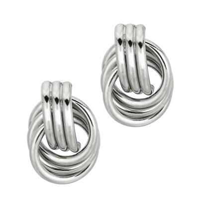 Extra L Love Knot Earring Sterling Silver Triple Row Knot 23mm Long Push Back