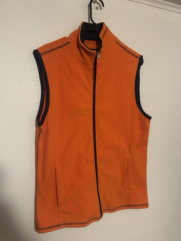 Club Room Bright Orange Navy Trim Fleece Zippered Small S NWOT
