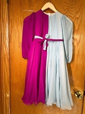 Dolce Gabbana Kids Belted Silk Chiffon Dress Size 6 light blue/ fuchsia pink