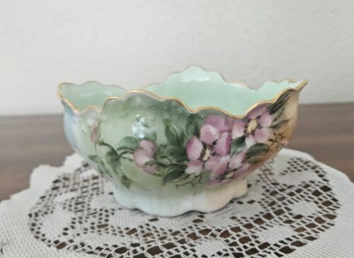 Antique J.P.L. Limoges France 1888 Handled Hand Painted Dish Floral W/Gold Trim - Picture 7 of 10