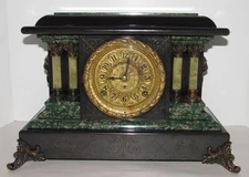 Antique Seth Thomas  Faux Marble Lion Heads Adamantine Clock 8-Day, Time/Strike