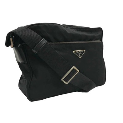 Prada Shoulder Bag Tessuto Nylon Crossbody Zipper Black | eBay