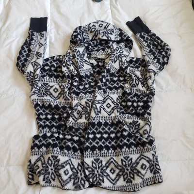American Rag Cie Black White Aztec Printed Hooded Cardigan Sweater 