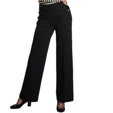 Talbots Size 10 Greenwich Black Sailor Button Wide Leg High Waist Pant Trouser 