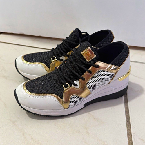 MICHAEL Michael Kors Women’s Low Top Lace-Up Mesh Sneakers Logo Black/White/Gold