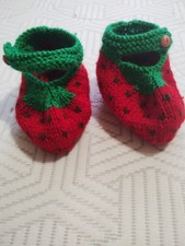 Hand Knitted Baby 3-4 months Strawberry boots