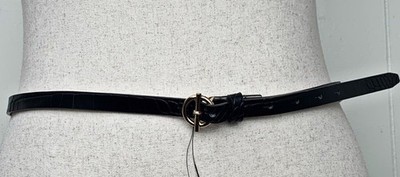 Zara Grupo Inditex Black Skinny Belt Snake Alligator Print NWT 37.5''