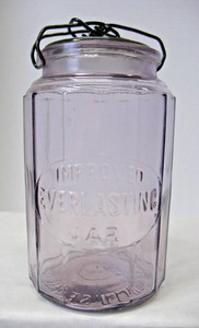 IMPROVED EVERLASTING QUART SIZE FRUIT JAR AMETHYST IN COLOR