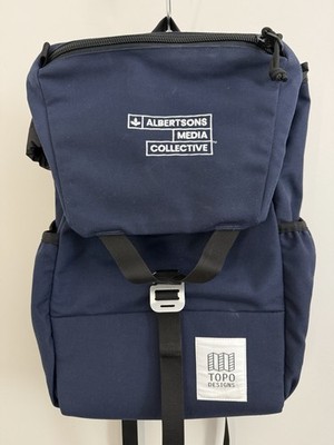 Topo Designs Backpack Pockets YKK Zip Metal Hook Cinch Close Casual Work Blue