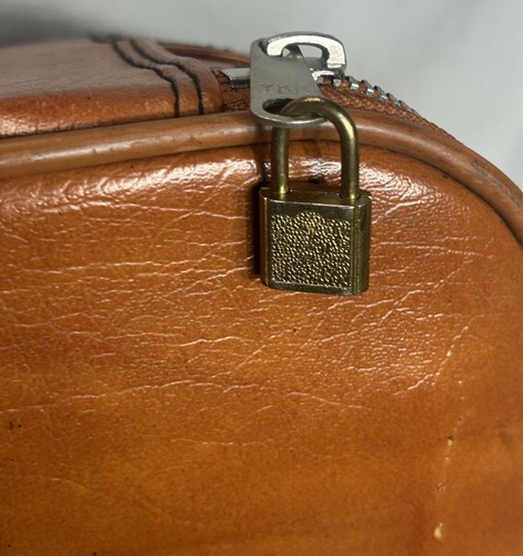Vintage 70s Sears , Brown Travel Luggage with Lock and Keys + 2 Straps MCM - Picture 19 of 24