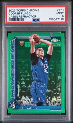 2025-26 Topps Chrome COOPER FLAGG #251 True Green Refractor RC #’D /99 PSA 9