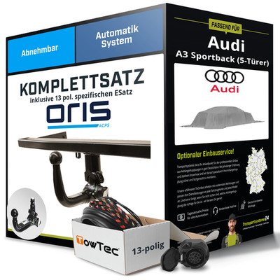 Anhängerkupplung ORIS abnehmbar für AUDI A3 Sportback (5-Türer) +E-Satz NEU