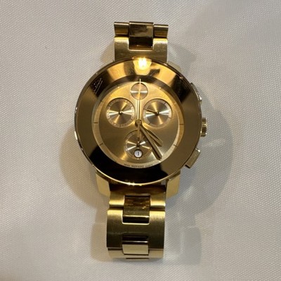 Movado Bold Quartz Chronograph Date Gold Dial Stainless Steel Bracelet Watch