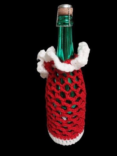 Sacchetto regalo/bottiglia vino/bottiglia all'uncinetto fatto a mano acrilico - Foto 4 di 5