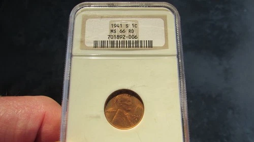1941-D Lincoln Cent (Wheat Penny), NGC MS-66 RD, Older Holder
