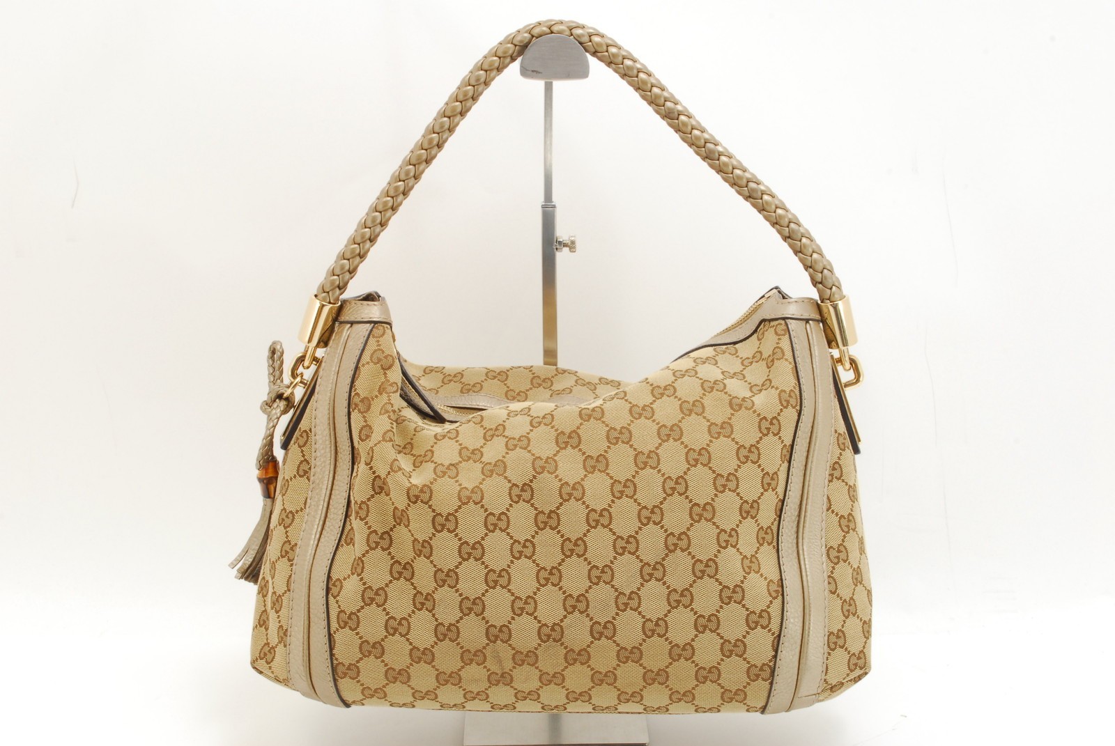 Gucci GG Supreme Vintage Tote in Beige Canvas & Leather Shoulder Bag #939