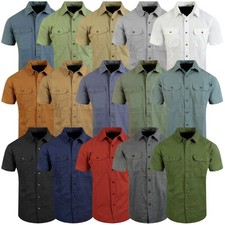 Twill Cotton Shirt Men Short Sleeve Flap Pockets Casual Workwear Button Pen Slot