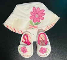 First Impressions Infant Girls Terry Bucket Hat Sandal Set White Pink XS NWT