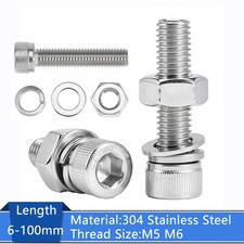 M5 M6 Socket Head Cap Screws Allen Bolts With Nut/Washers/Spring Washers A2