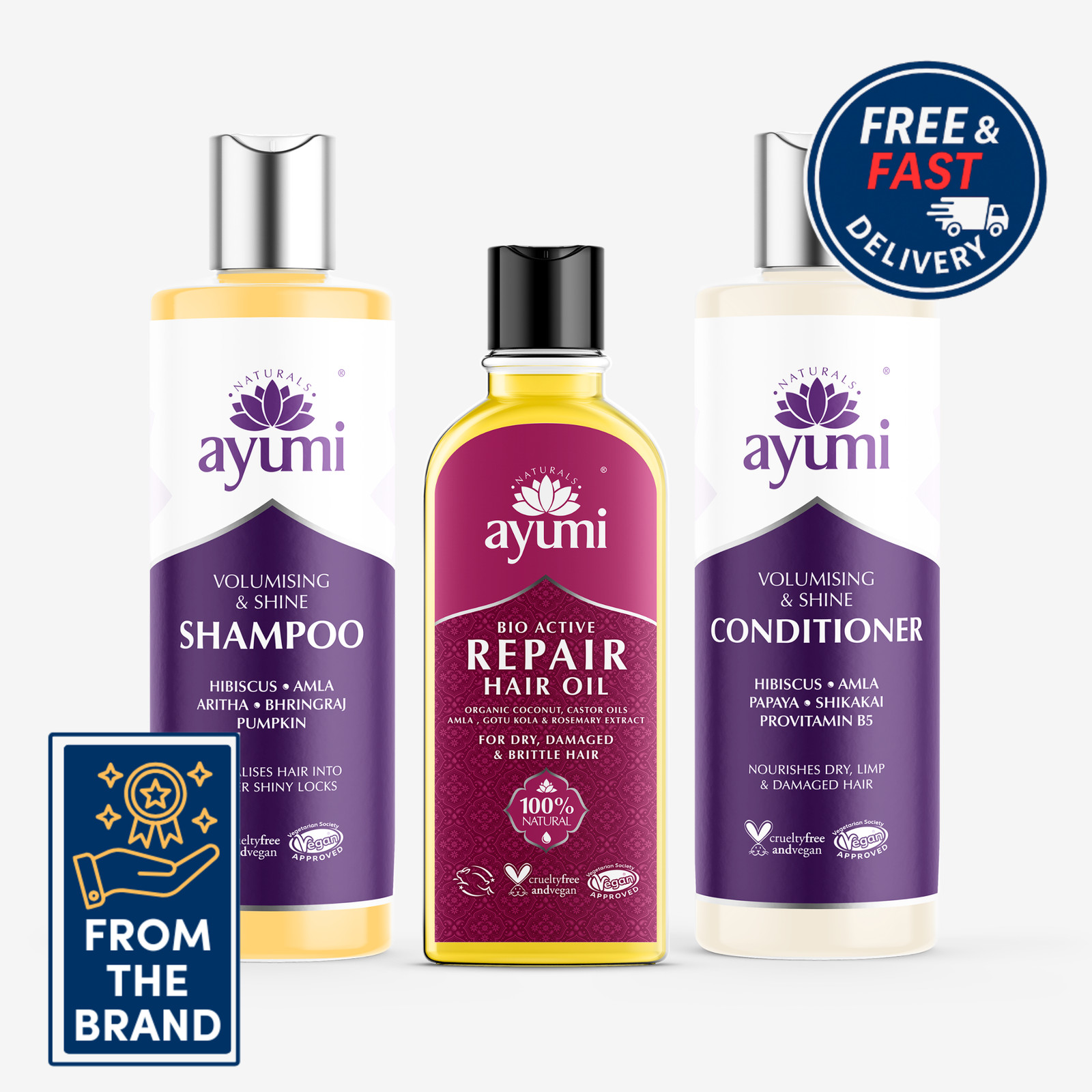 Ayumi Hair Volume & Shine Trio | Pre-Wash Oil + Shampoo + Condition | Bundle